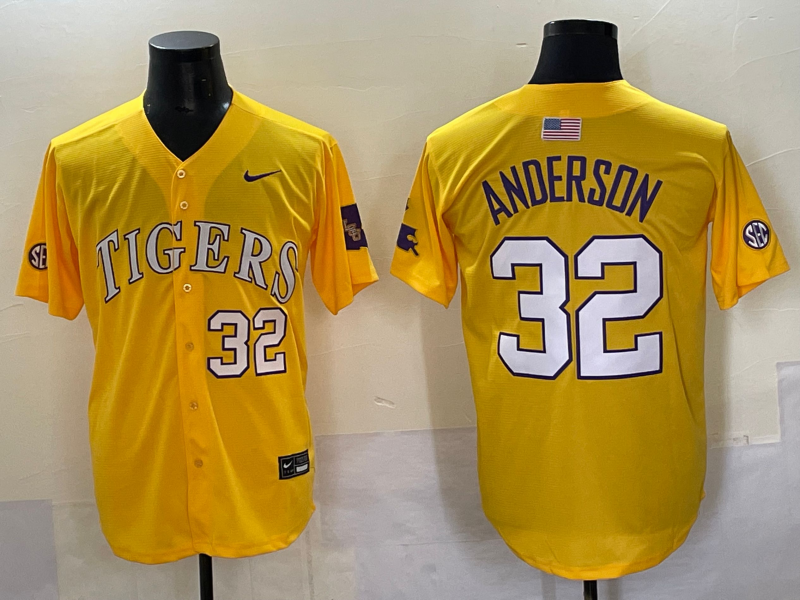 Men's LSU Tigers Kade Anderson #32 Yellow Replica Player Jersey