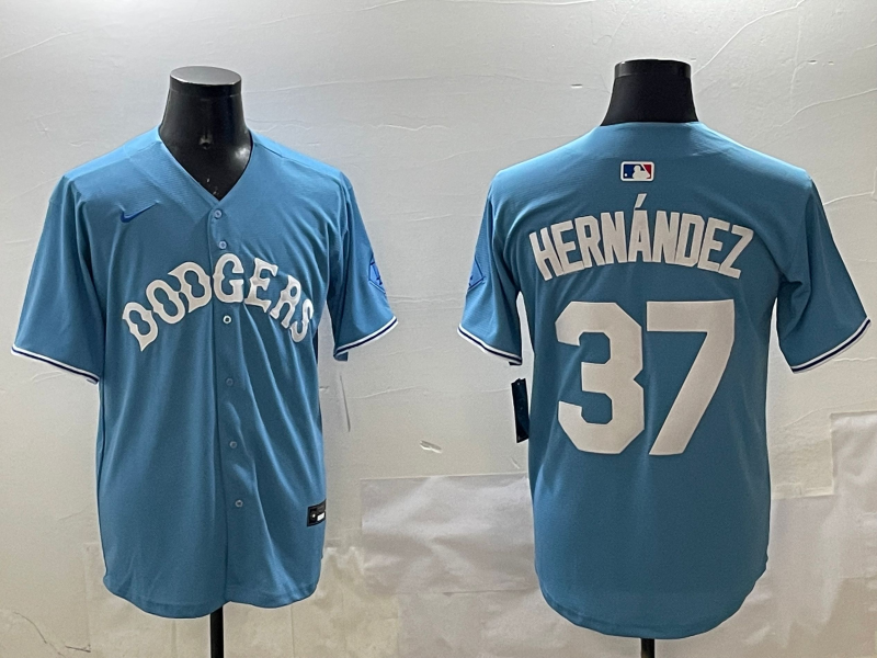 Men's Los Angeles Dodgers Teoscar Hernandez #37 Light Blue Limited Player Jersey1