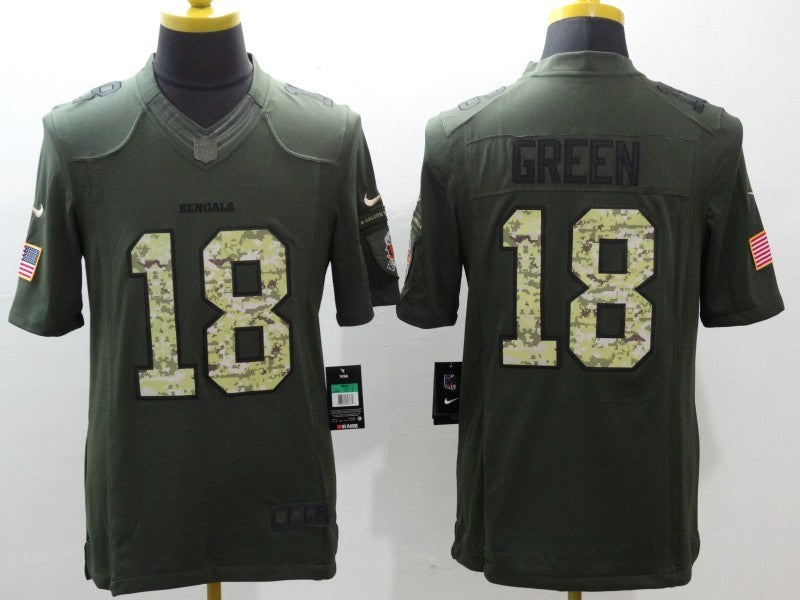 Men's Cincinnati Bengals A.J. Green #18 Army Green Game Jersey1