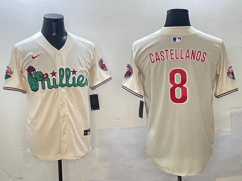 Men's Philadelphia Phillies Nick Castellanos #8 Cream Replica Player Jersey1