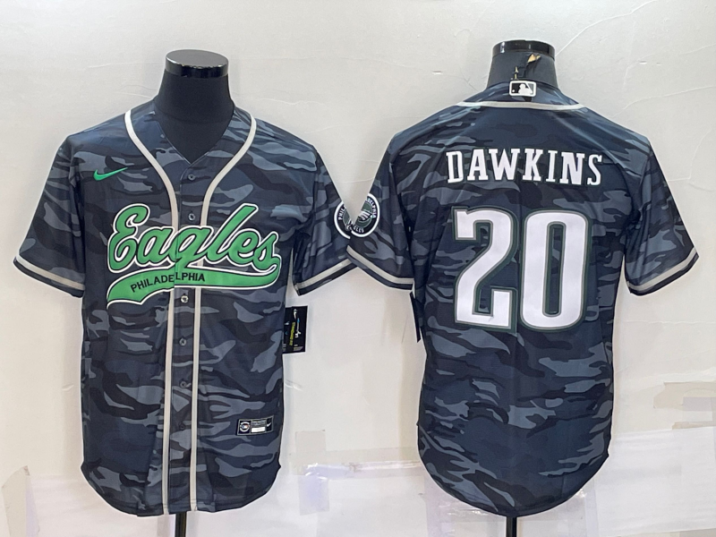 Men's Philadelphia Eagles Brian Dawkins #20 Grey Camouflage Game Jersey1 Joint Edition