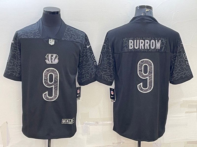 Men's Cincinnati Bengals Joe Burrow #9 Black RFLCTV Limited Jersey1