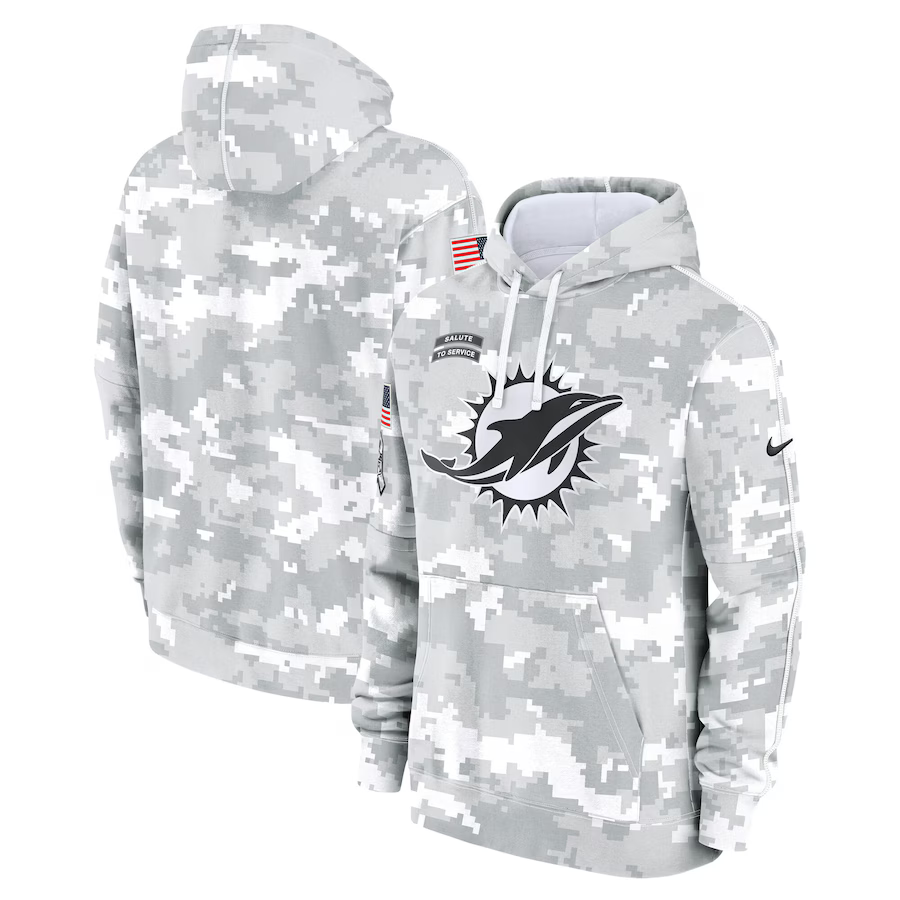 Men's Miami Dolphins Arctic Camo 2024 Salute to Service Club Fleece Pullover Hoodie1