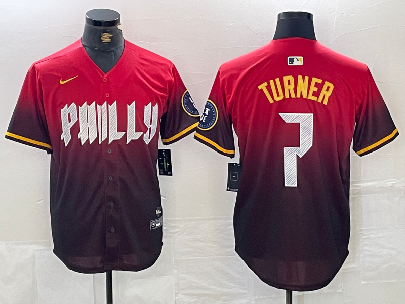 Men's Philadelphia Phillies Trea Turner #7 Red 2024 City Connect Limited Player Jersey1