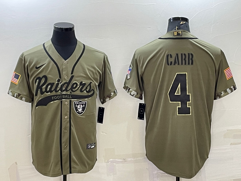 Men's Las Vegas Raiders Derek Carr #4 Olive 2022 Salute To Service Limited Jersey1 Joint Edition