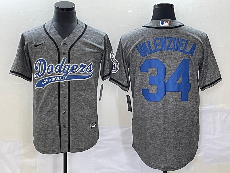 Men's Los Angeles Dodgers Fernando Valenzuela #34 Gray Game Jersey1 Joint Edition