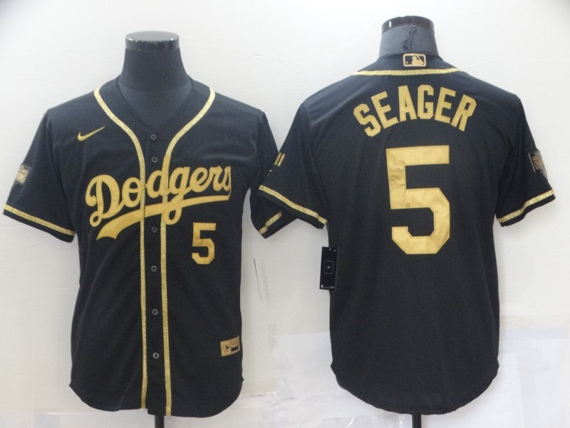 Men's Los Angeles Dodgers Corey Seager #5 Black Replica Player Jersey1
