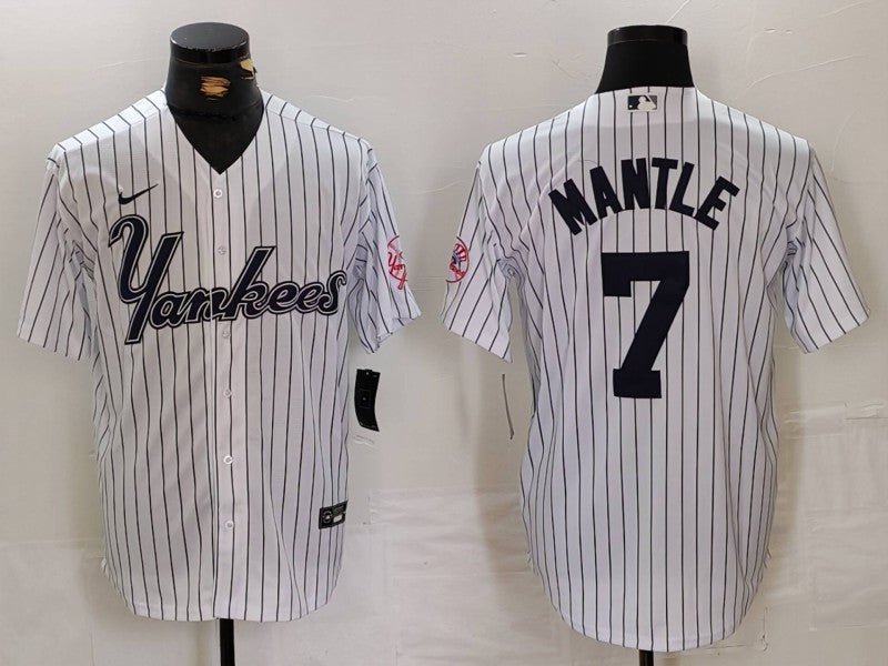 Men's New York Yankees Mickey Mantle White Replica Player Jersey1