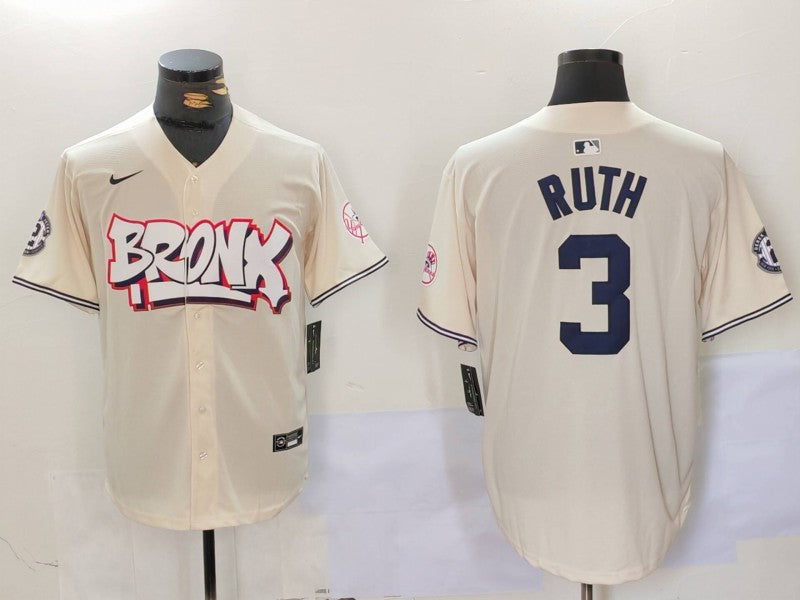 Men's New York Yankees Babe Ruth #3 Cream Limited Player Jersey1