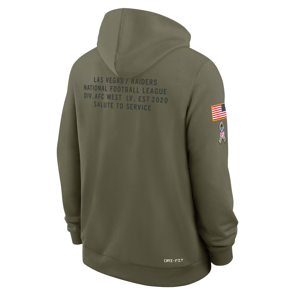 Men's Las Vegas Raiders Nike Olive 2025 Salute to Service Sideline Standard Issue Dri-FIT Hoodie