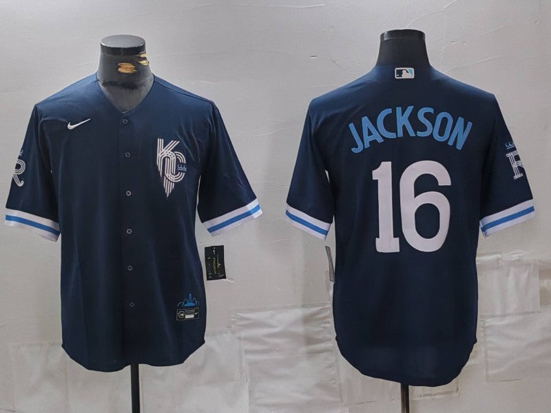 Men's Kansas City Royals Bo Jackson #16 Navy City Connect Retired Player Jersey1