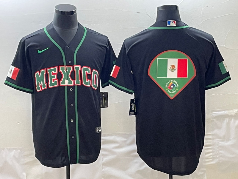 Men's 2023 World Baseball Classic Mexico Black Player Jersey1