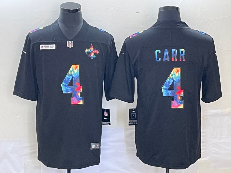 Men's New Orleans Saints Derek Carr #4 Black Player Game Jersey1