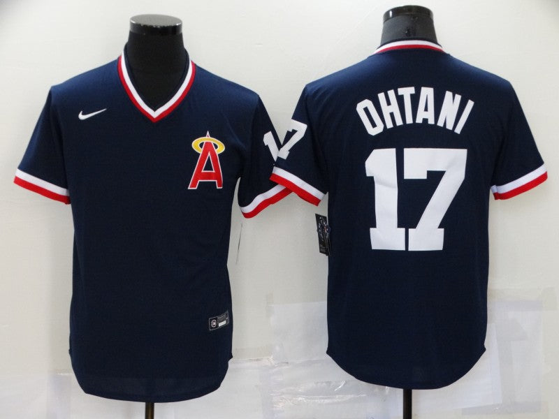 Men's Los Angeles Angels Shohei Ohtani #17 Navy Printed Baseball Jersey1