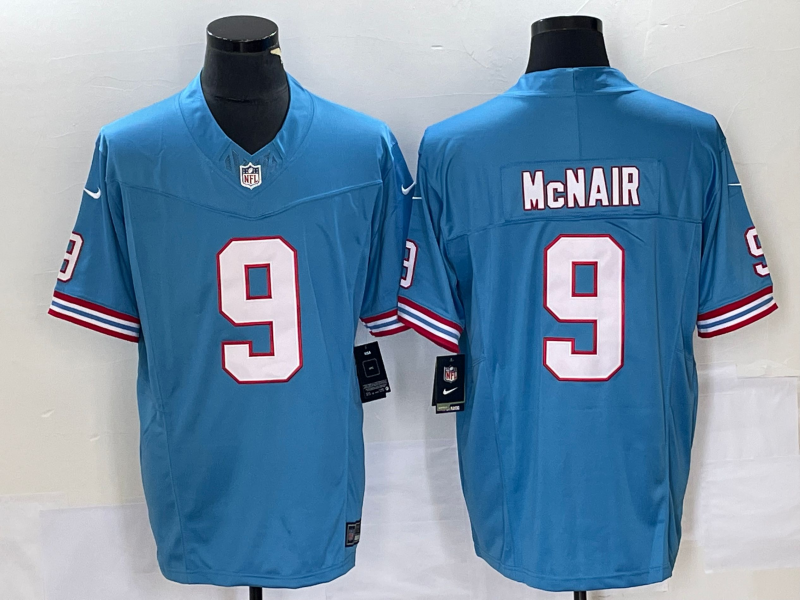 Men's Tennessee Titans Steve McNair #9 Light Blue Oilers Throwback Retired Player Game Jersey1