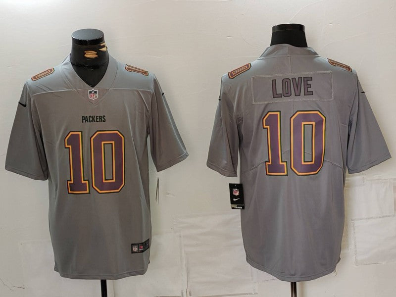 Men's Green Bay Packers Jordan Love #10 Gray Atmosphere Fashion Game Jersey1