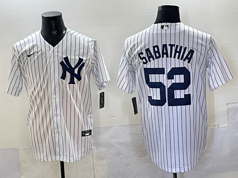 Men's New York Yankees CC Sabathia #52 White Replica Player Jersey