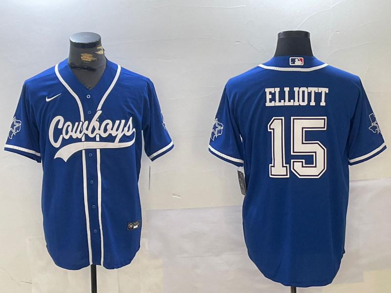 Men's Dallas Cowboys Ezekiel Elliott #15 Royal Game Jersey1