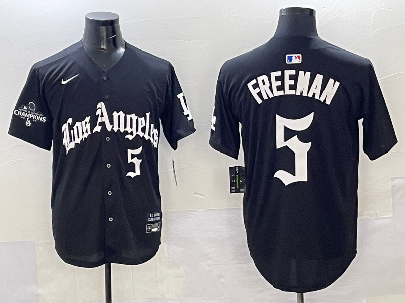 Men's Los Angeles Dodgers Freddie Freeman #5 Black Team Game Player Jersey