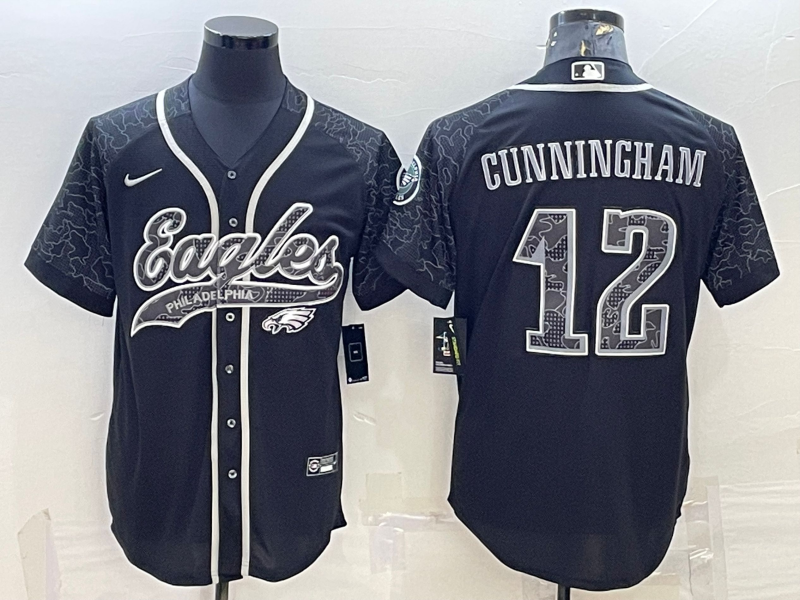 Men's Philadelphia Eagles Randall Cunningham #12 Black RFLCTV Limited Jersey1 Joint Edition