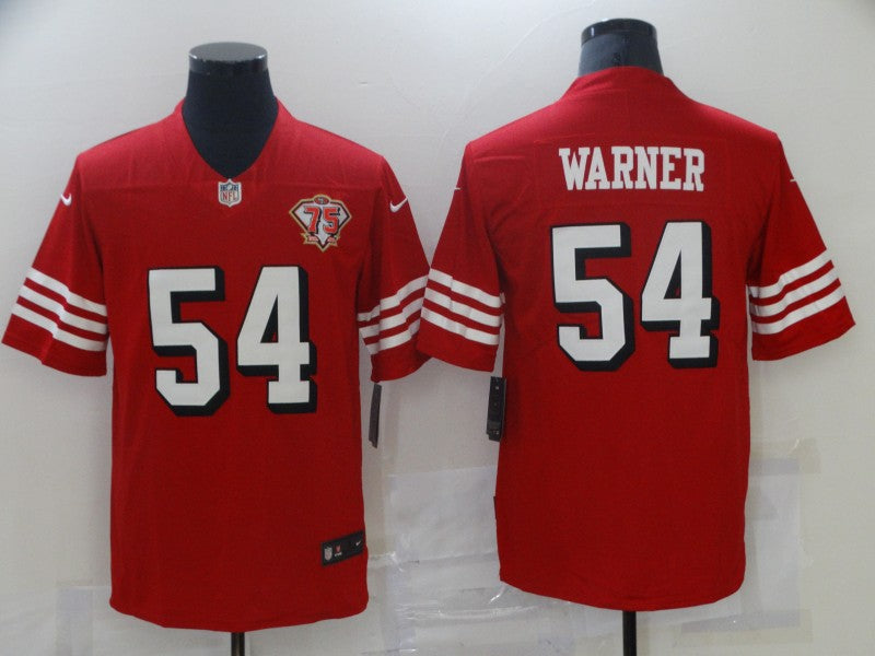 Men's San Francisco 49ers Fred Warner #54 Red 75th Anniversary Game Jersey1