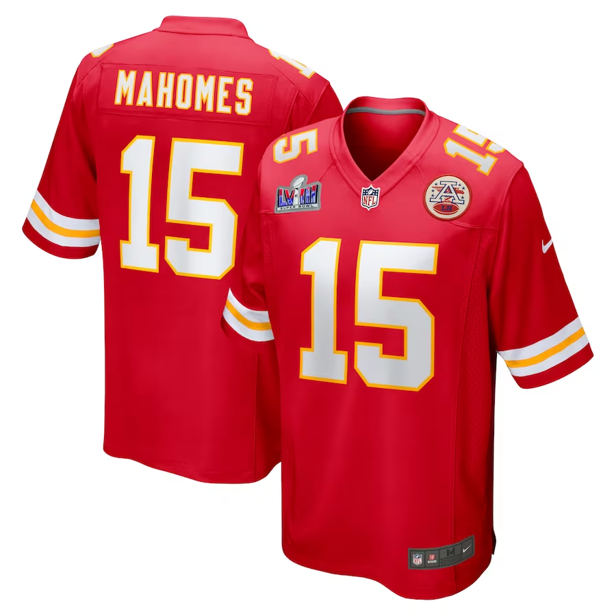 Men's Kansas City Chiefs Patrick Mahomes #15 Red Super Bowl LVIII Game Jersey1