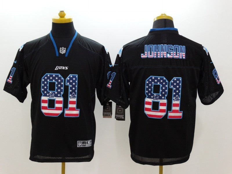 Men's Detroit Lions Calvin Johnson #81 Black Game Player Jersey1