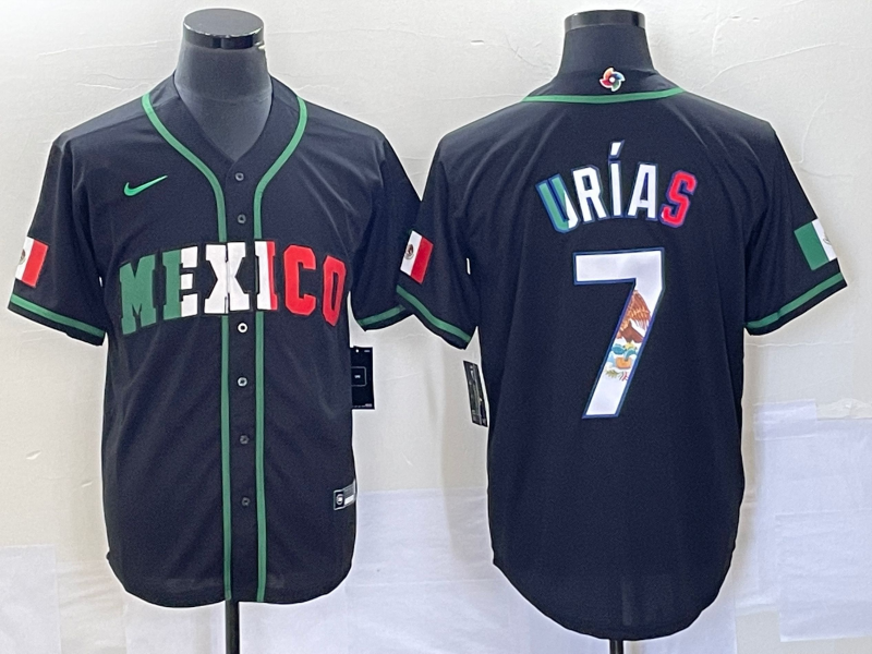 Men's 2023 World Baseball Classic #7 Julio Urias Mexico Black Player Jersey1
