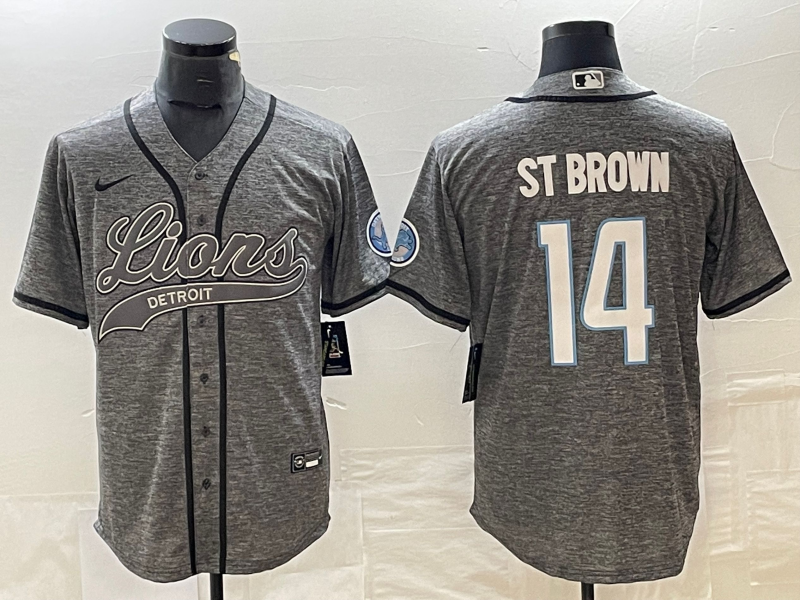 Men's Detroit Lions Amon-Ra St. Brown #14 Gray Game Jersey1 Joint Edition