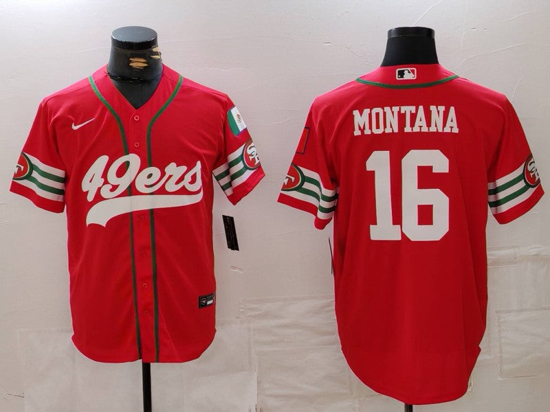 Men's San Francisco 49ers Joe Montana #16 Scarlet Game Player Jersey1