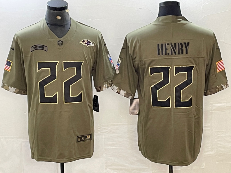 Men's Baltimore Ravens Derrick Henry #22 Olive 2022 Salute To Service Limited Jersey1