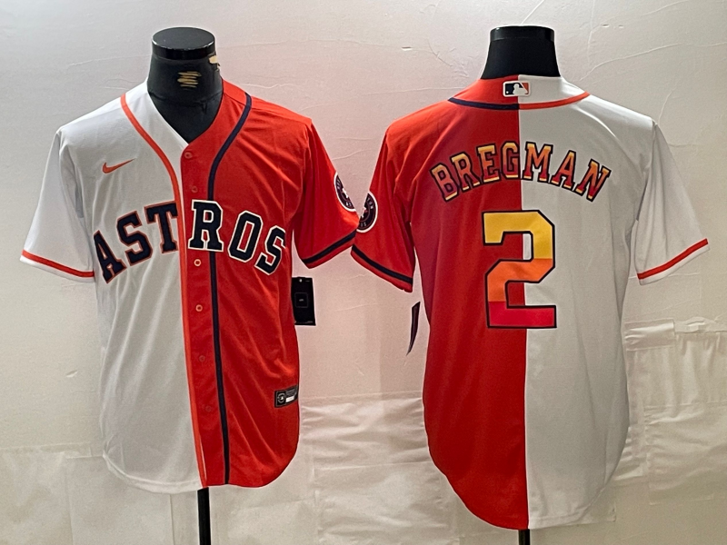 Men's Houston Astros Alex Bregman #2 White/Orange Replica Player Jersey1