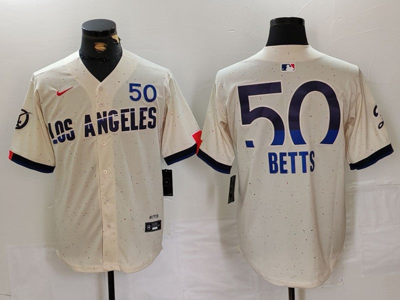 Men's Los Angeles Dodgers Mookie Betts #50 Cream 2024 City Connect Replica Player Jersey1