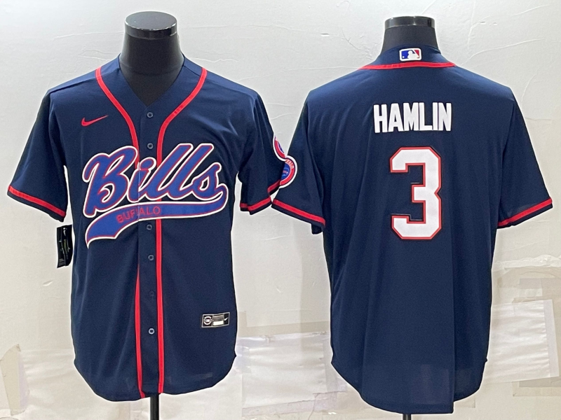 Men's Buffalo Bills Damar Hamlin #3 Navy Game Jersey1 Joint Edition