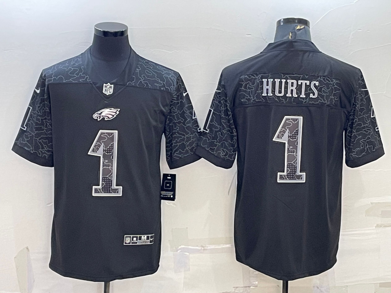 Men's Philadelphia Eagles Jalen Hurts #1 Black RFLCTV Limited Jersey1