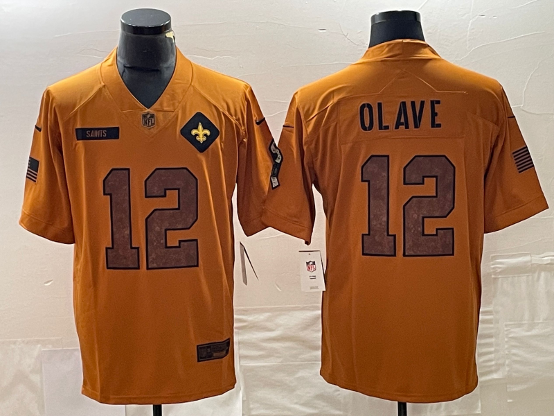 Men's New Orleans Saints Chris Olave #12 Brown 2023 Salute To Service Limited Jersey1