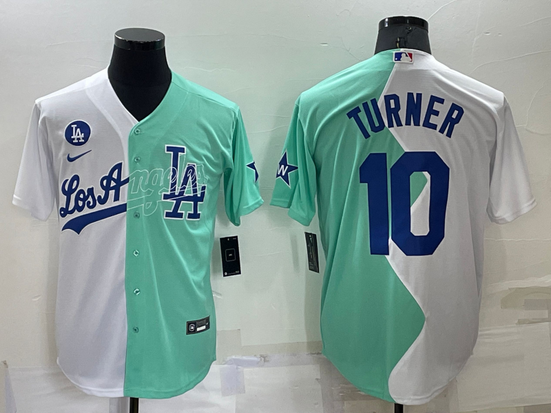 Men's Los Angeles Dodgers Justin Turner #10 White/Green Replica Baseball Jersey1