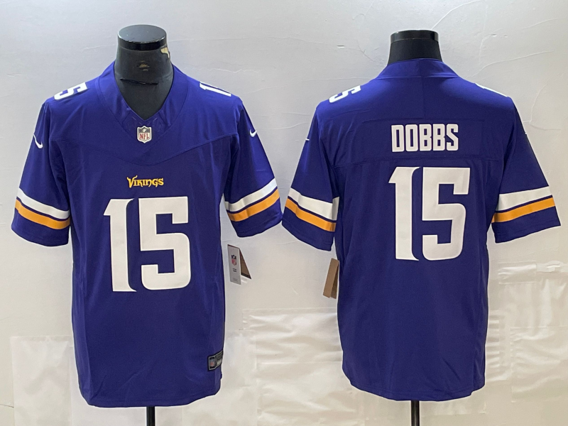 Men's Minnesota Vikings Joshua Dobbs #15 Purple Game Jersey1
