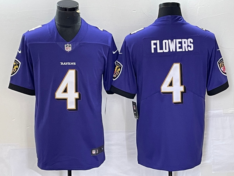 Men's Baltimore Ravens Zay Flowers #4 Purple 2023 NFL Draft First Round Pick Game Jersey1
