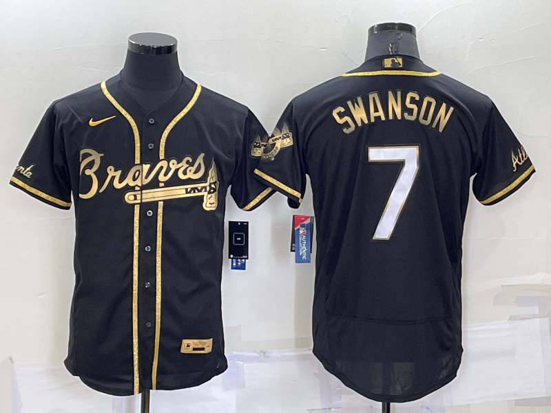 Men's Atlanta Braves Dansby Swanson #7 Black Fashion Stitched Jersey1