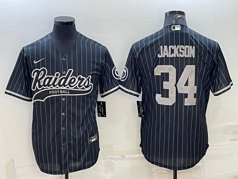 Men's Las Vegas Raiders Bo Jackson #34 Black Team Game Jersey1 Joint Edition