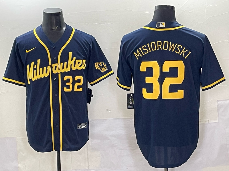 Men's Milwaukee Brewers Jacob Misiorowski #32 Navy Alternate 2 Replica Jersey