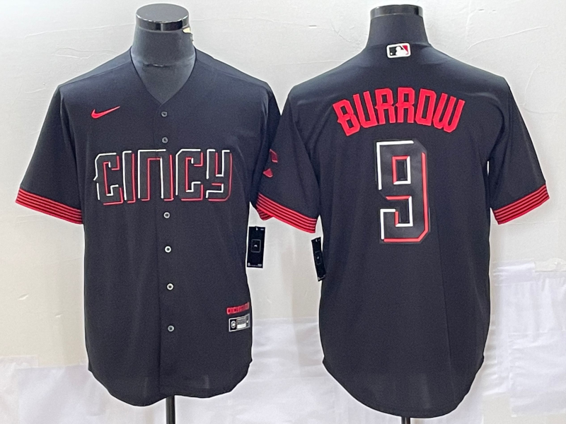 Men's Cincinnati Reds Joe Burrow #9 Black 2023 City Connect Replica Player Jersey1