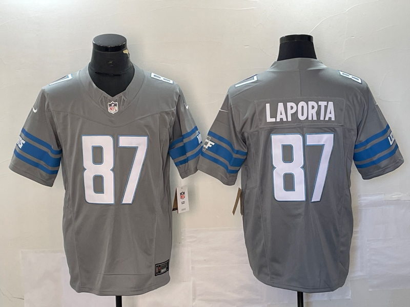 Men's Detroit Lions Sam LaPorta #87 Gray Game Jersey1