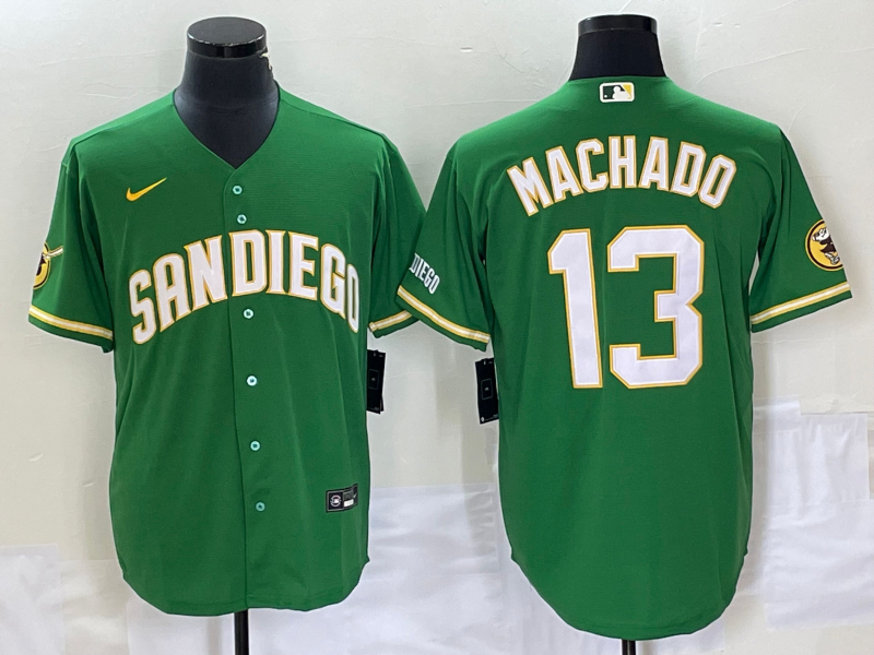 Men's San Diego Padres Manny Machado #13 Green Replica Player Jersey1