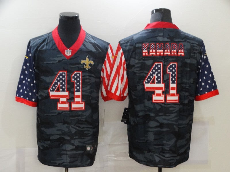 Men's New Orleans Saints Alvin Kamara #41 Gray Camouflage Game Player Jersey1
