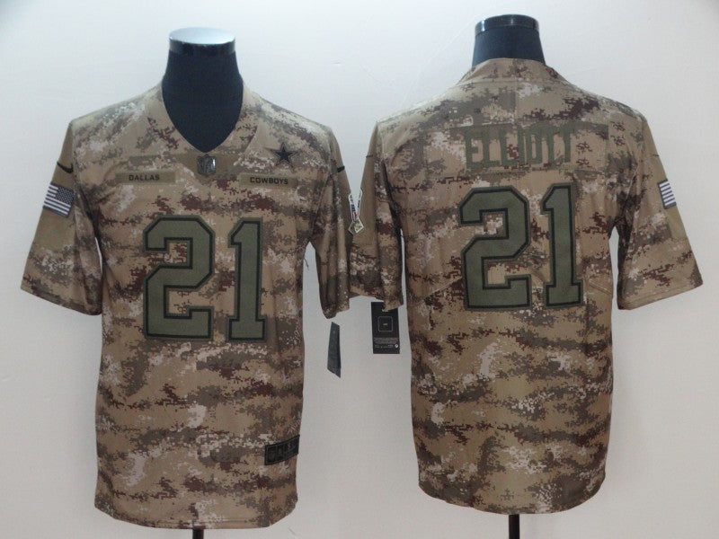 Men's Dallas Cowboys Ezekiel Elliott #21 Camouflage Game Jersey1