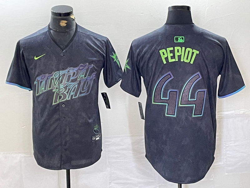 Men's Tampa Bay Rays Ryan Pepiot #44 Charcoal 2024 City Connect Limited Player Jersey1
