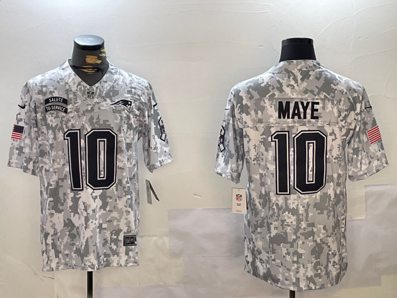 Men's New England Patriots Drake Maye #10 Arctic Camo 2024 Salute to Service Limited Jersey1