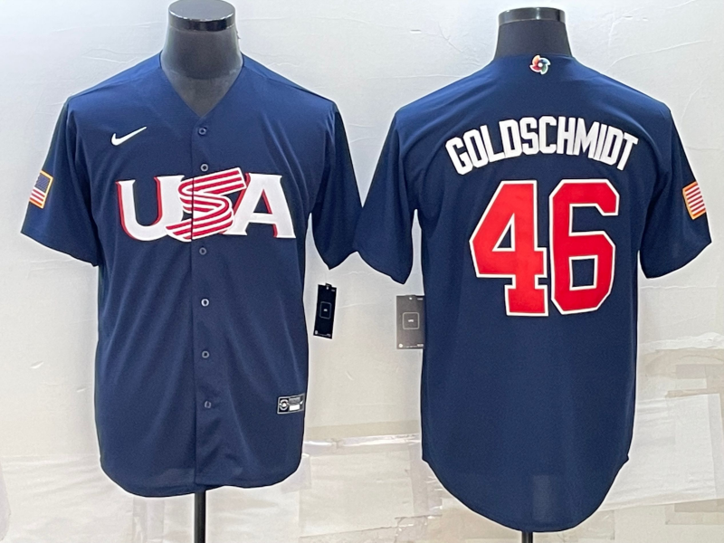 Men's 2023 World Baseball Classic #46 Paul Goldschmidt USA Navy Jersey1